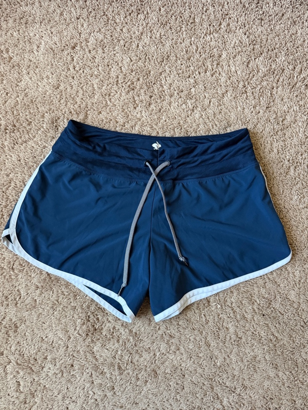 Women’s Navy Athletic Shorts with White Trim and Drawstring